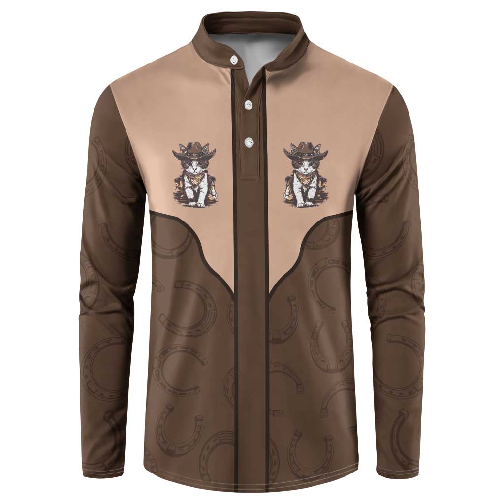 Cowcat Button Sweatshirt Cowboy Cat Meowdy Retro Western Yoke Brown - Wonder Print Shop