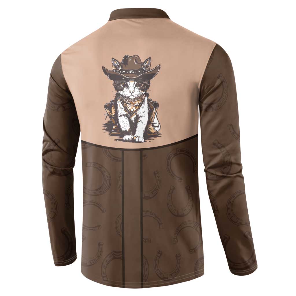 Cowcat Button Sweatshirt Cowboy Cat Meowdy Retro Western Yoke Brown - Wonder Print Shop