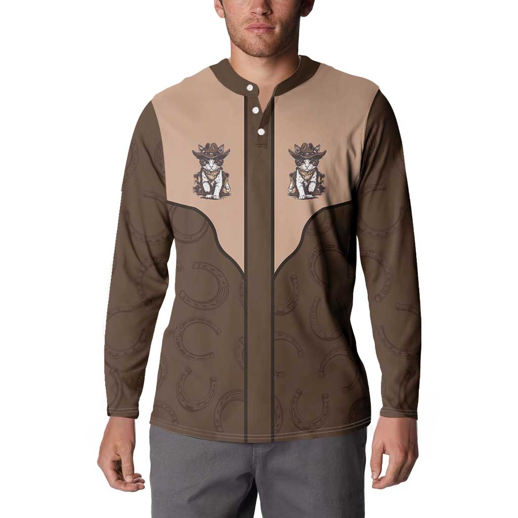 Cowcat Button Sweatshirt Cowboy Cat Meowdy Retro Western Yoke Brown - Wonder Print Shop