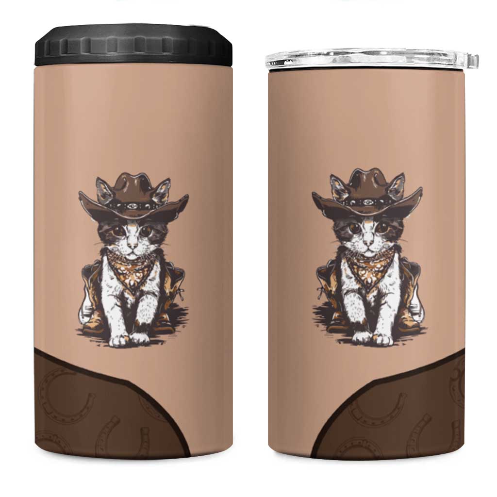 Cowcat 4 in 1 Can Cooler Tumbler Cowboy Cat Meowdy Retro Western Yoke Brown - Wonder Print Shop