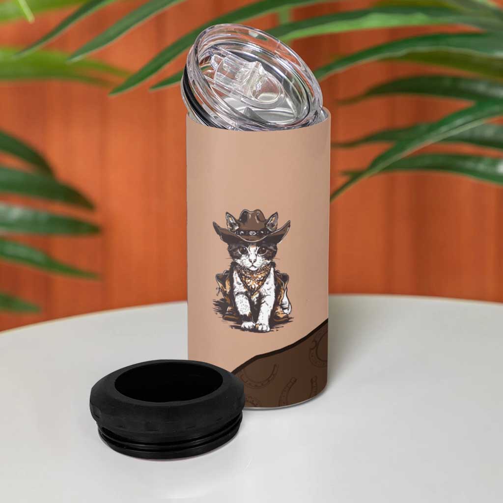 Cowcat 4 in 1 Can Cooler Tumbler Cowboy Cat Meowdy Retro Western Yoke Brown - Wonder Print Shop