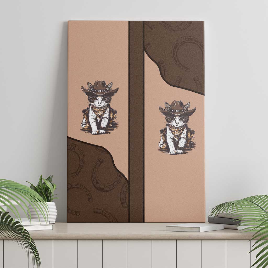 Cowcat Canvas Wall Art Cowboy Cat Meowdy Retro Western Yoke Brown - Wonder Print Shop