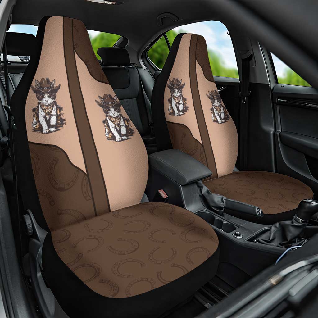 Cowcat Car Seat Cover Cowboy Cat Meowdy Retro Western Yoke Brown - Wonder Print Shop
