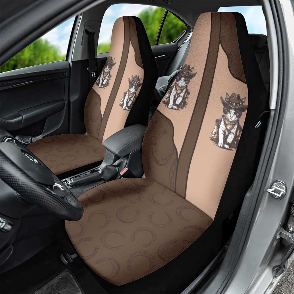 Cowcat Car Seat Cover Cowboy Cat Meowdy Retro Western Yoke Brown - Wonder Print Shop