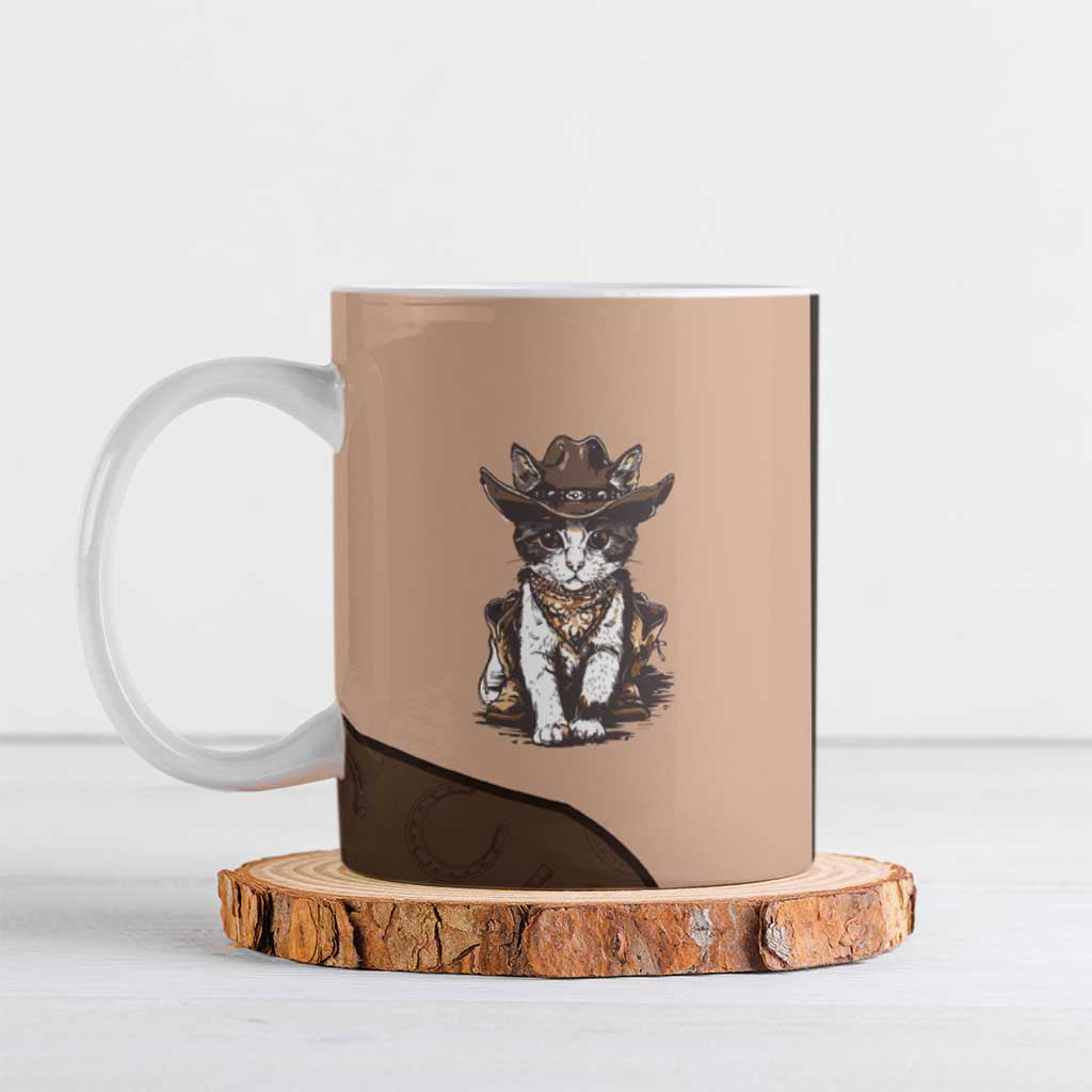 Cowcat Ceramic Mug Cowboy Cat Meowdy Retro Western Yoke Brown - Wonder Print Shop