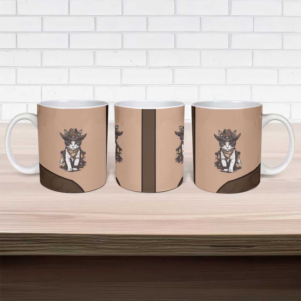 Cowcat Ceramic Mug Cowboy Cat Meowdy Retro Western Yoke Brown - Wonder Print Shop