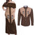 Cowcat Couples Matching Off Shoulder Maxi Dress and Long Sleeve Button Shirt Cowboy Cat Meowdy Retro Western Yoke Brown - Wonder Print Shop