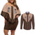 Cowcat Couples Matching Off Shoulder Short Dress and Long Sleeve Button Shirt Cowboy Cat Meowdy Retro Western Yoke Brown - Wonder Print Shop