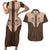 Cowcat Couples Matching Short Sleeve Bodycon Dress and Hawaiian Shirt Cowboy Cat Meowdy Retro Western Yoke Brown - Wonder Print Shop