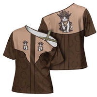Cowcat Cross Shoulder Shirt Cowboy Cat Meowdy Retro Western Yoke Brown - Wonder Print Shop