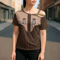 Cowcat Cross Shoulder Shirt Cowboy Cat Meowdy Retro Western Yoke Brown - Wonder Print Shop