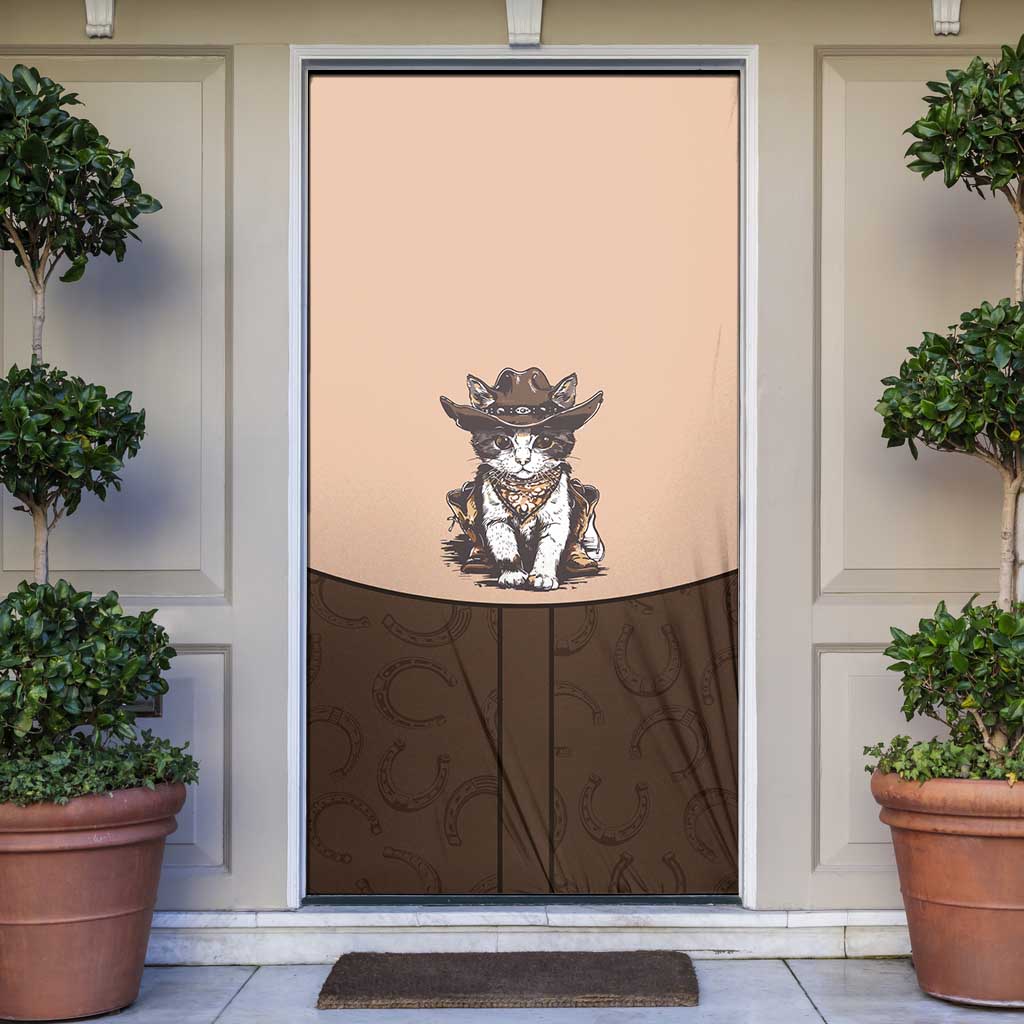 Cowcat Door Cover Cowboy Cat Meowdy Retro Western Yoke Brown - Wonder Print Shop