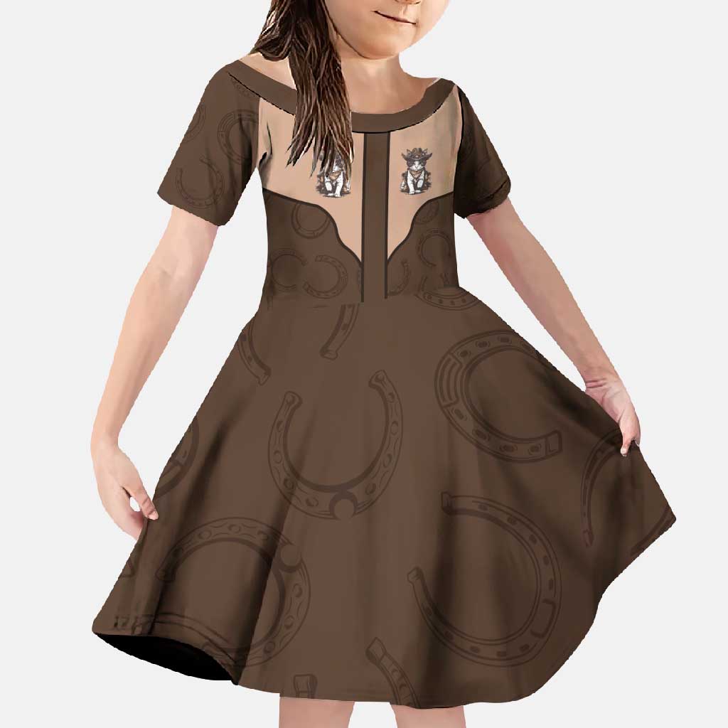 Cowcat Family Matching Long Sleeve Bodycon Dress and Hawaiian Shirt Cowboy Cat Meowdy Retro Western Yoke Brown - Wonder Print Shop
