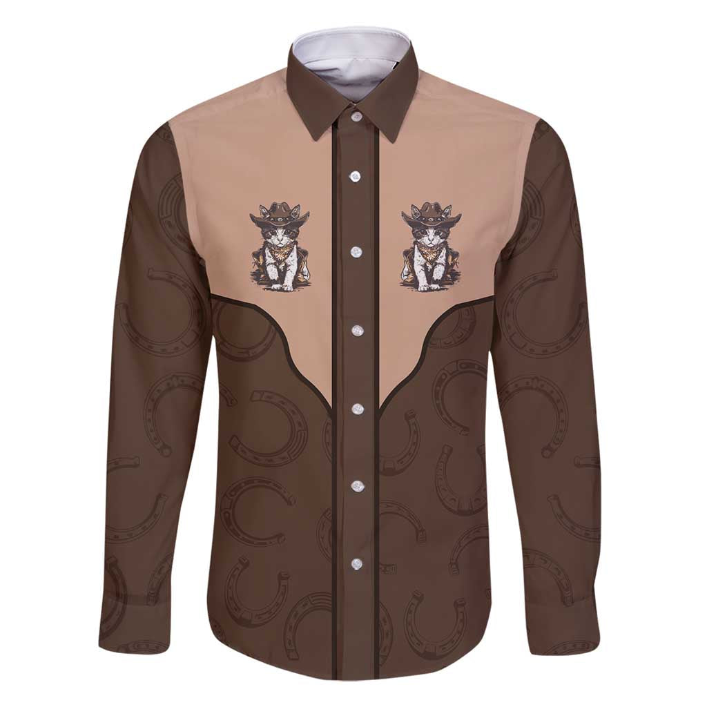 Cowcat Family Matching Long Sleeve Bodycon Dress and Hawaiian Shirt Cowboy Cat Meowdy Retro Western Yoke Brown - Wonder Print Shop