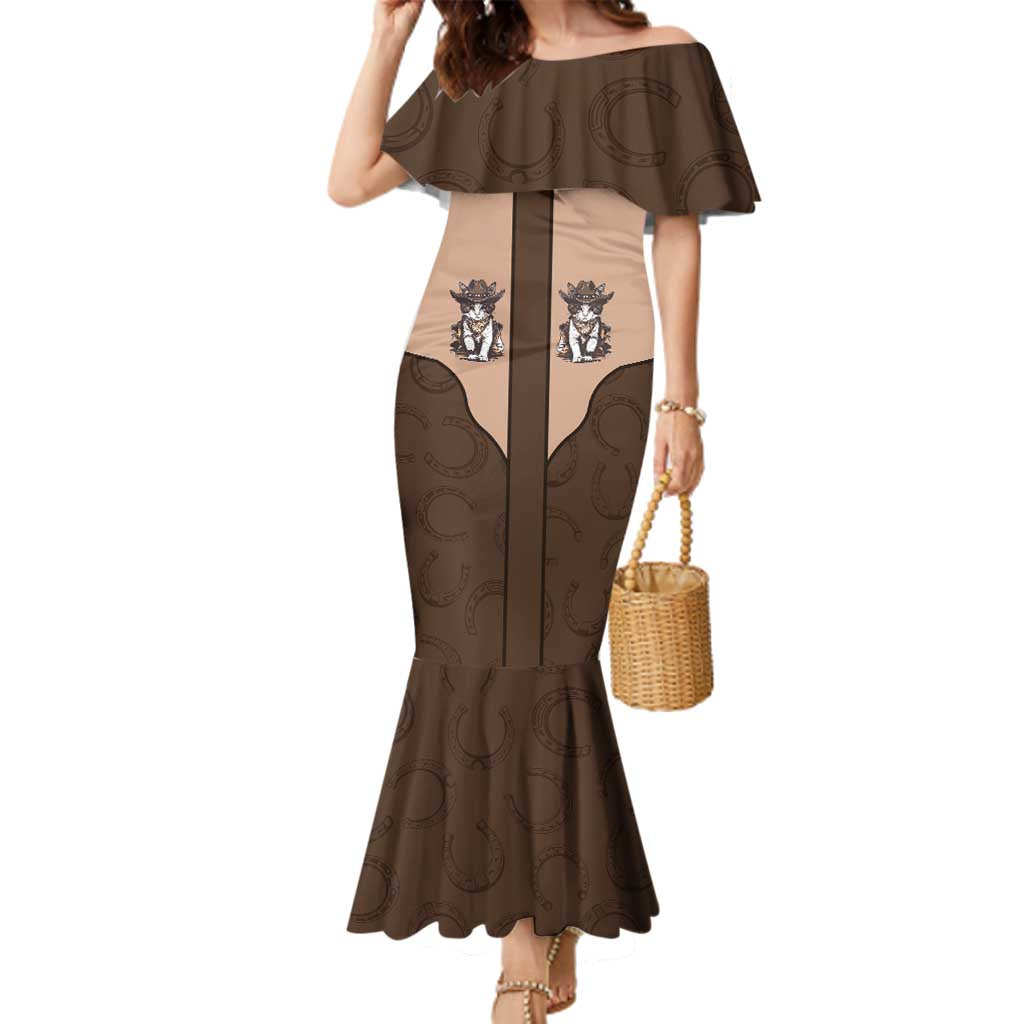 Cowcat Family Matching Mermaid Dress and Hawaiian Shirt Cowboy Cat Meowdy Retro Western Yoke Brown - Wonder Print Shop
