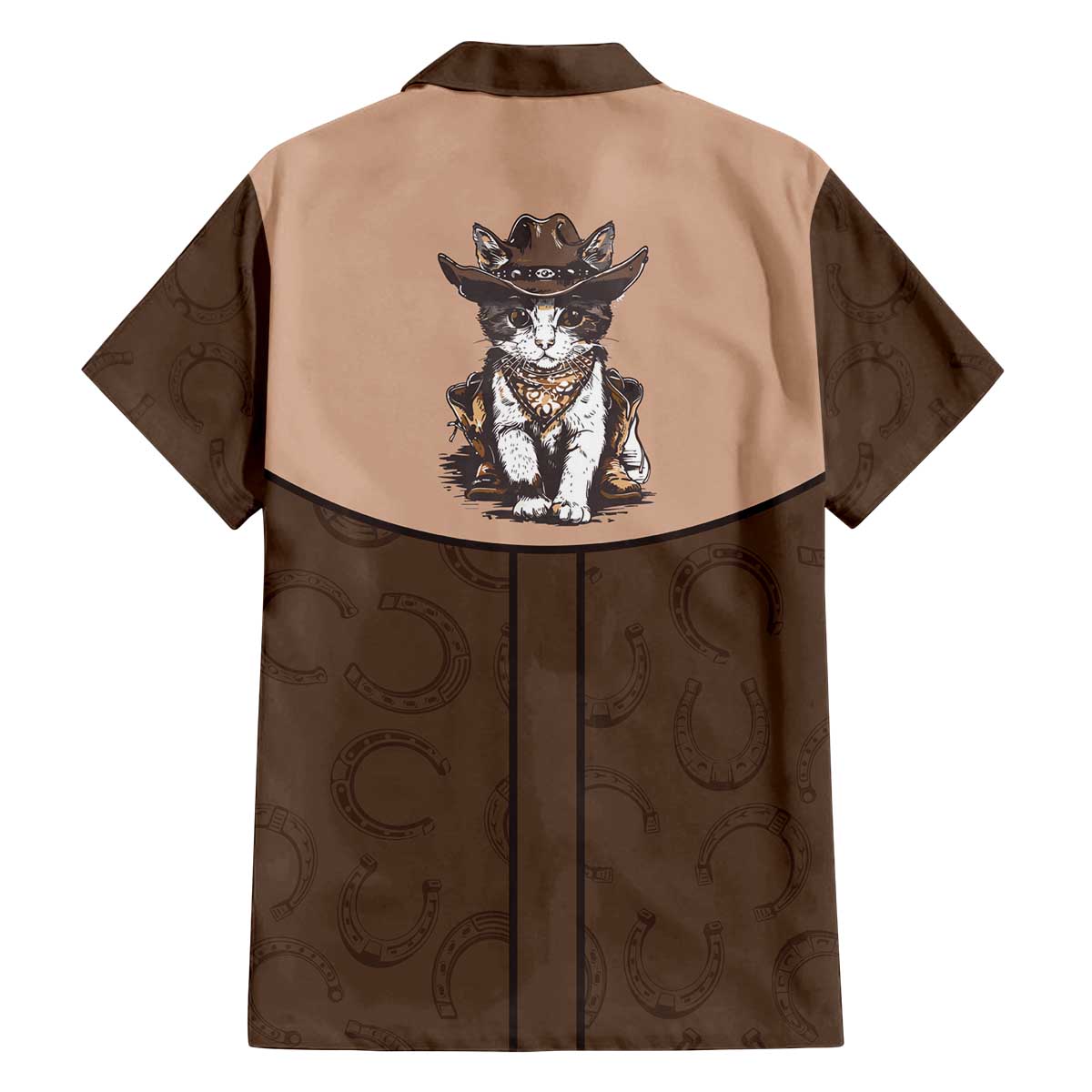 Cowcat Family Matching Off The Shoulder Long Sleeve Dress and Hawaiian Shirt Cowboy Cat Meowdy Retro Western Yoke Brown - Wonder Print Shop