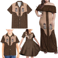 Cowcat Family Matching Off Shoulder Maxi Dress and Hawaiian Shirt Cowboy Cat Meowdy Retro Western Yoke Brown - Wonder Print Shop