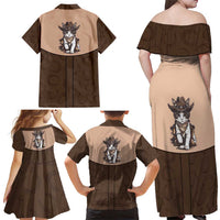 Cowcat Family Matching Off Shoulder Maxi Dress and Hawaiian Shirt Cowboy Cat Meowdy Retro Western Yoke Brown - Wonder Print Shop