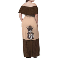 Cowcat Family Matching Off Shoulder Maxi Dress and Hawaiian Shirt Cowboy Cat Meowdy Retro Western Yoke Brown - Wonder Print Shop