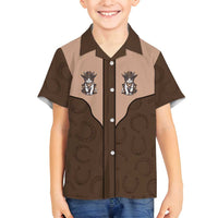 Cowcat Family Matching Off Shoulder Maxi Dress and Hawaiian Shirt Cowboy Cat Meowdy Retro Western Yoke Brown - Wonder Print Shop