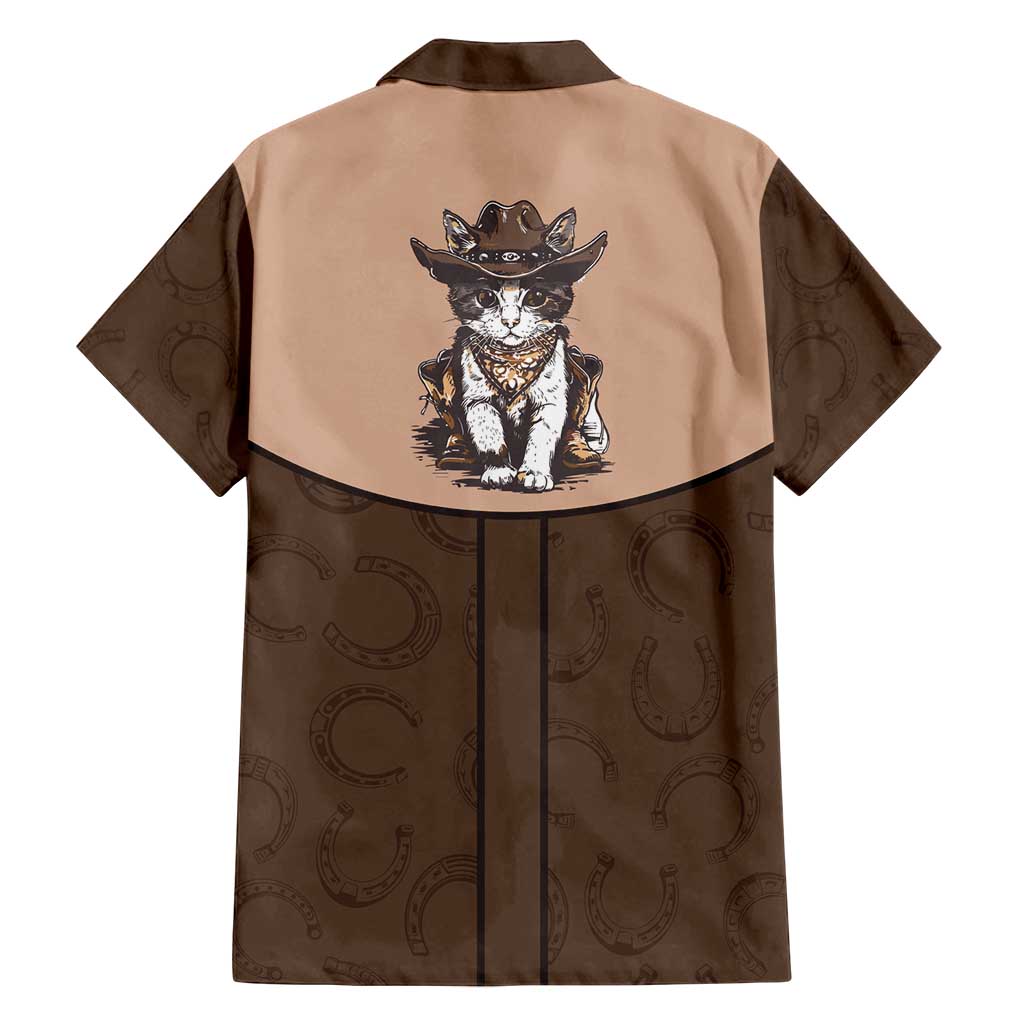 Cowcat Family Matching Off Shoulder Short Dress and Hawaiian Shirt Cowboy Cat Meowdy Retro Western Yoke Brown - Wonder Print Shop