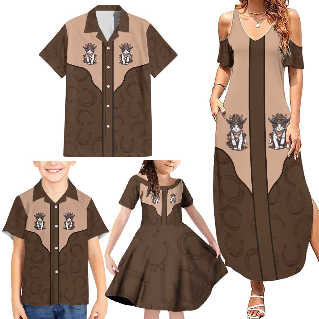 Cowcat Family Matching Summer Maxi Dress and Hawaiian Shirt Cowboy Cat Meowdy Retro Western Yoke Brown - Wonder Print Shop