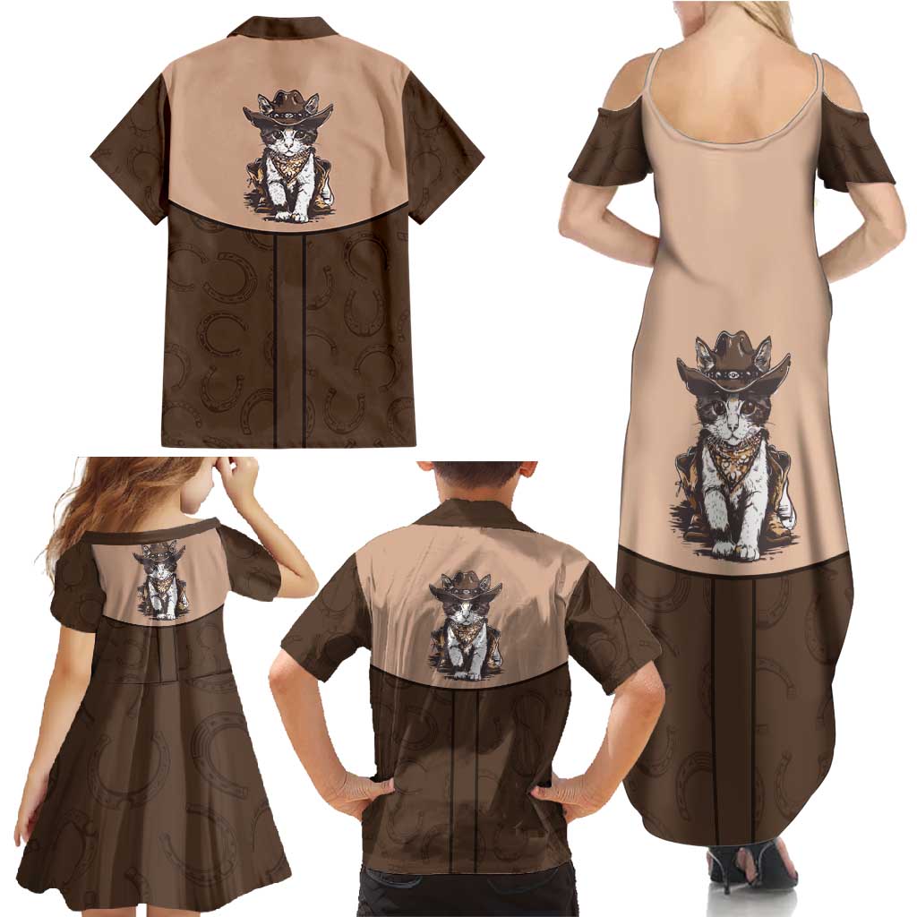 Cowcat Family Matching Summer Maxi Dress and Hawaiian Shirt Cowboy Cat Meowdy Retro Western Yoke Brown - Wonder Print Shop