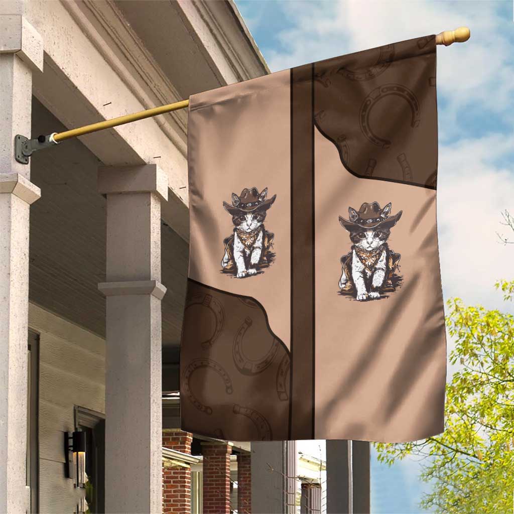 Cowcat Garden Flag Cowboy Cat Meowdy Retro Western Yoke Brown - Wonder Print Shop