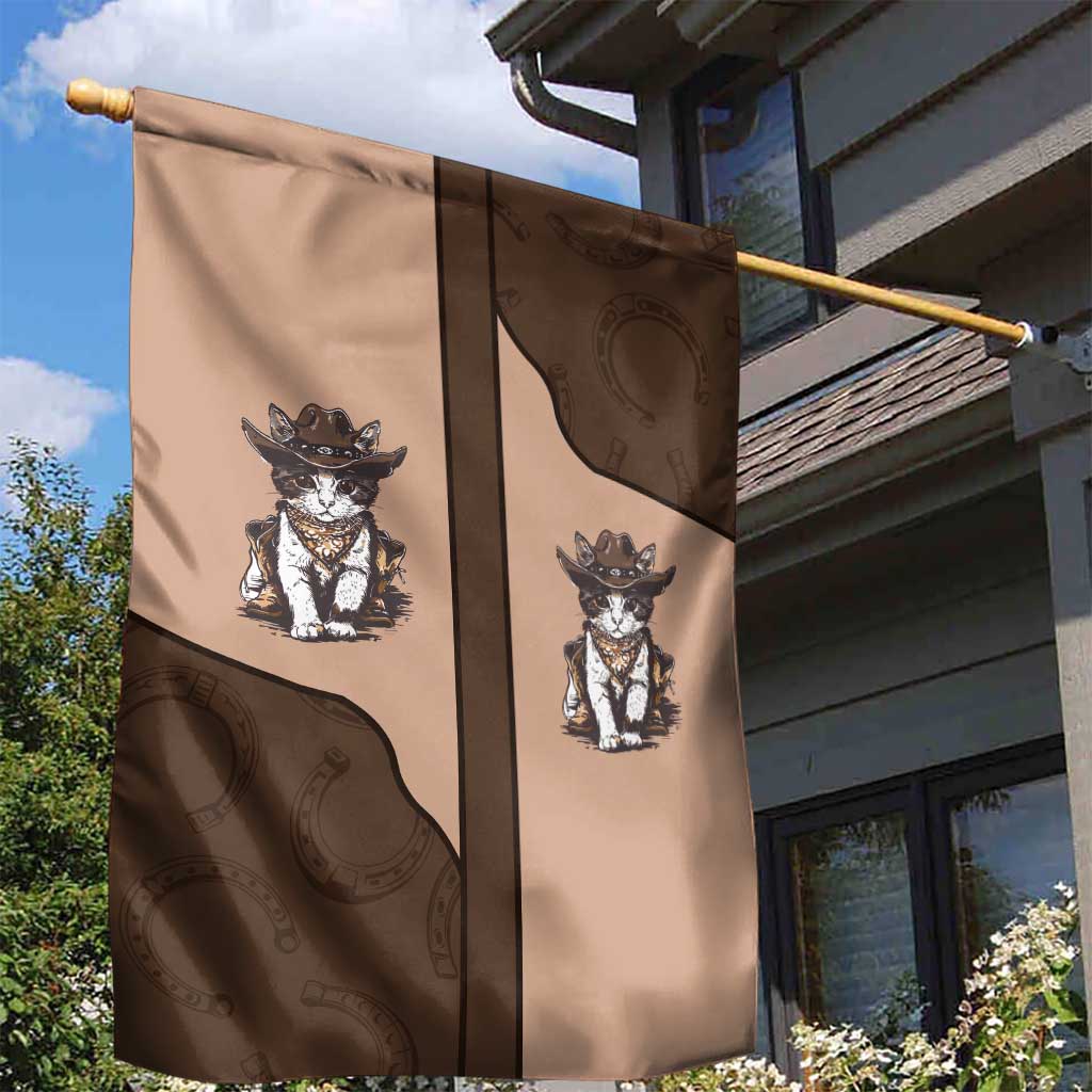 Cowcat Garden Flag Cowboy Cat Meowdy Retro Western Yoke Brown - Wonder Print Shop