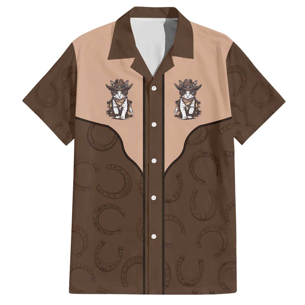 Cowcat Hawaiian Shirt Cowboy Cat Meowdy Retro Western Yoke Brown - Wonder Print Shop
