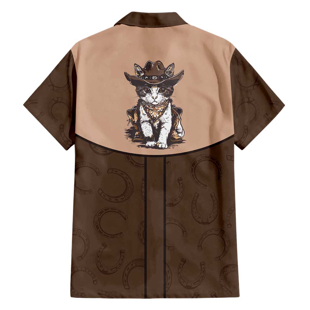 Cowcat Hawaiian Shirt Cowboy Cat Meowdy Retro Western Yoke Brown - Wonder Print Shop