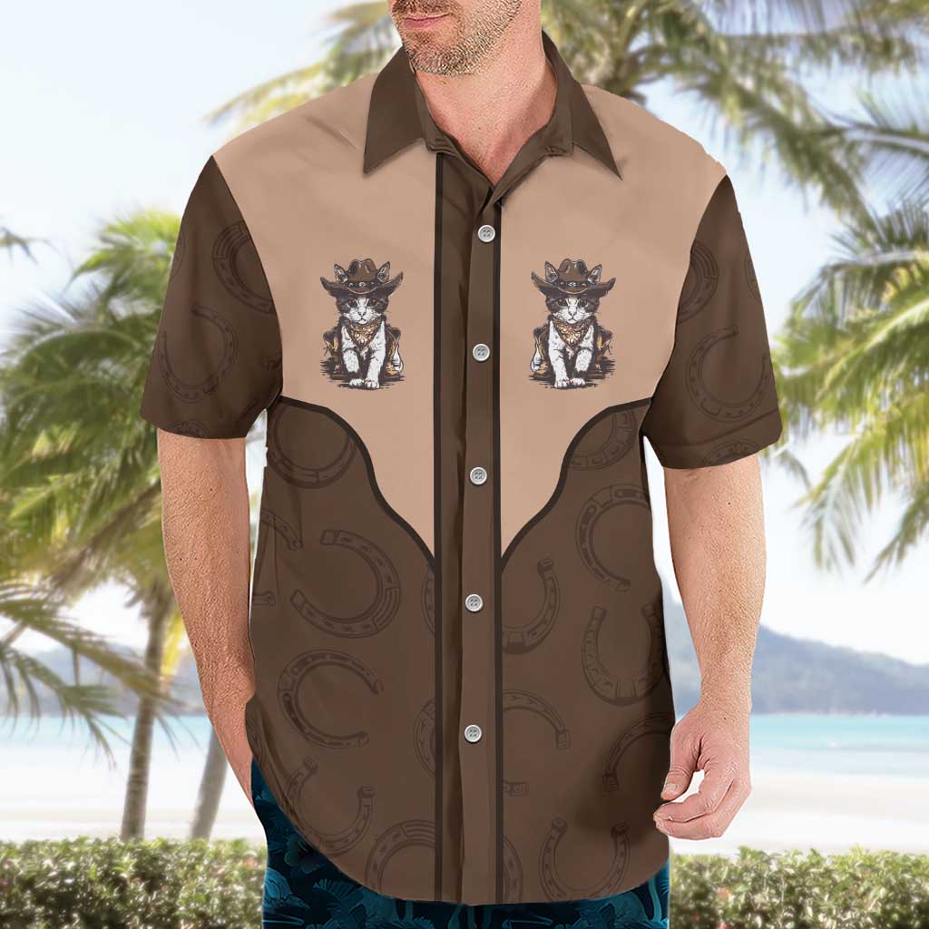 Cowcat Hawaiian Shirt Cowboy Cat Meowdy Retro Western Yoke Brown - Wonder Print Shop