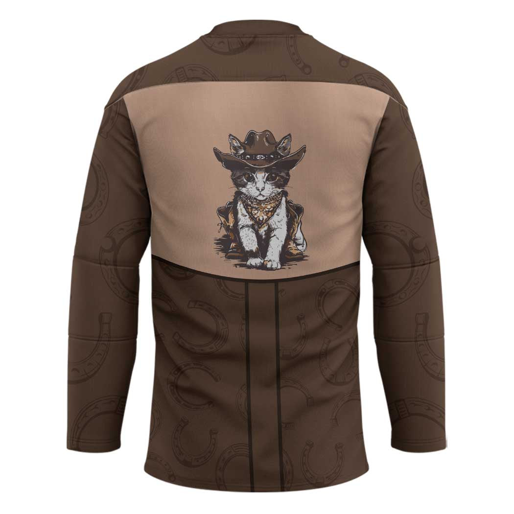Cowcat Hockey Jersey Cowboy Cat Meowdy Retro Western Yoke Brown - Wonder Print Shop