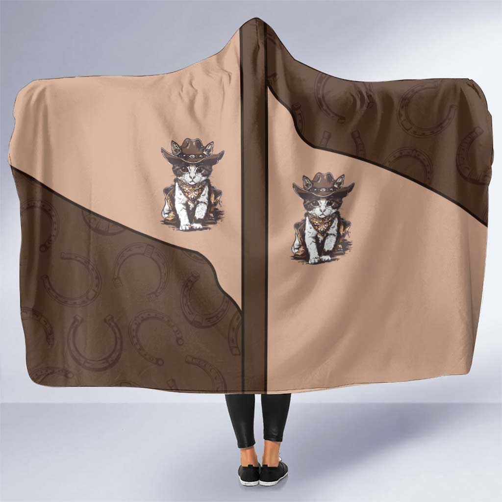 Cowcat Hooded Blanket Cowboy Cat Meowdy Retro Western Yoke Brown - Wonder Print Shop
