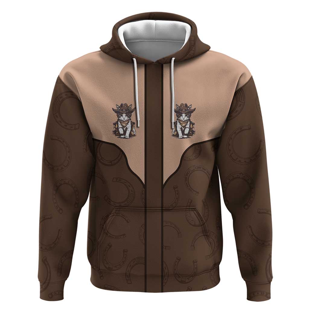 Cowcat Hoodie Cowboy Cat Meowdy Retro Western Yoke Brown - Wonder Print Shop