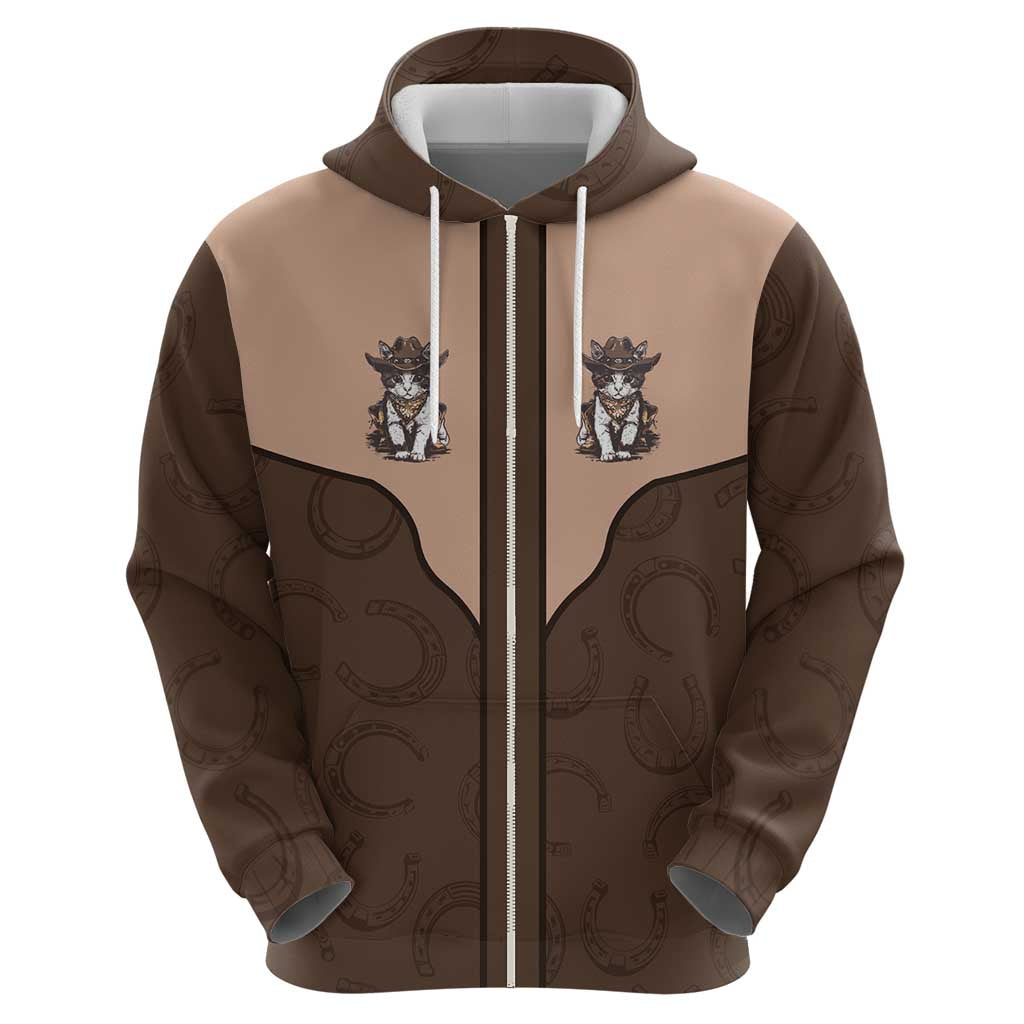 Cowcat Hoodie Cowboy Cat Meowdy Retro Western Yoke Brown - Wonder Print Shop