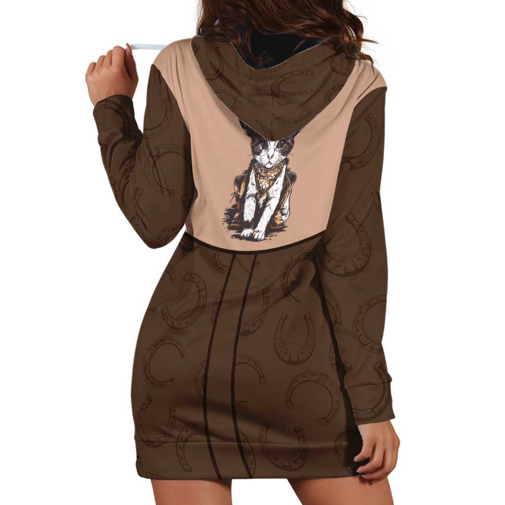 Cowcat Hoodie Dress Cowboy Cat Meowdy Retro Western Yoke Brown - Wonder Print Shop