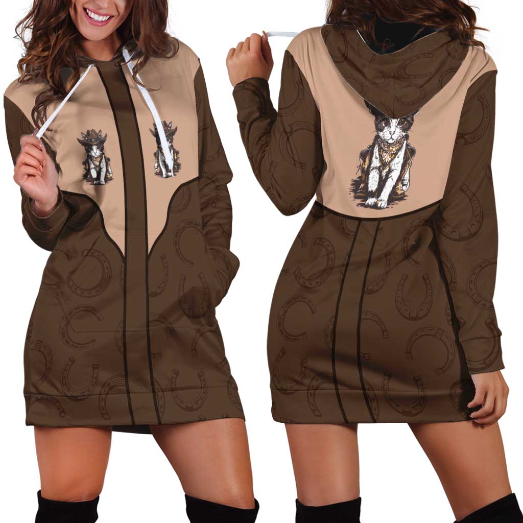 Cowcat Hoodie Dress Cowboy Cat Meowdy Retro Western Yoke Brown - Wonder Print Shop