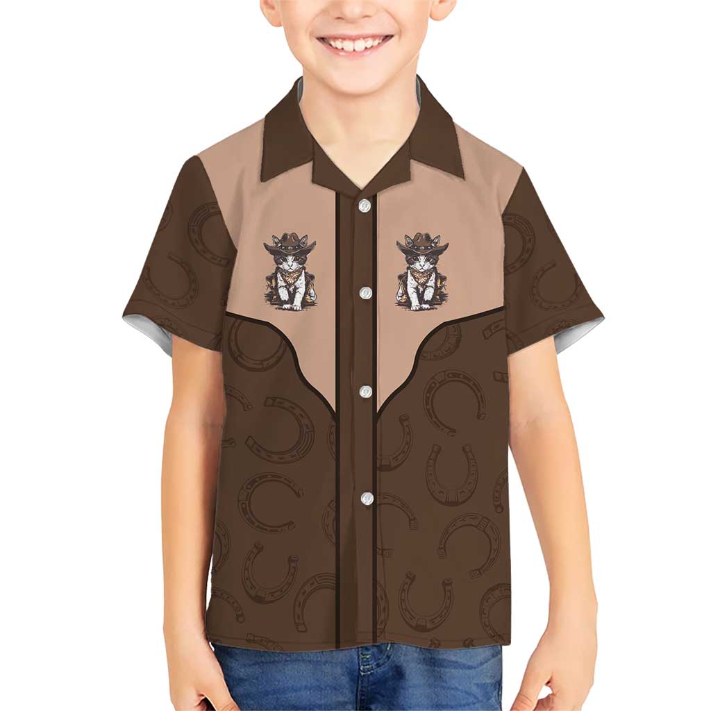 Cowcat Kid Hawaiian Shirt Cowboy Cat Meowdy Retro Western Yoke Brown - Wonder Print Shop