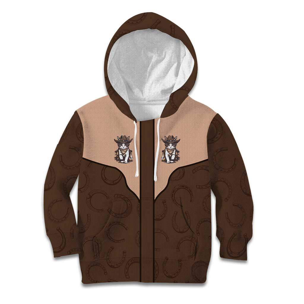 Cowcat Kid Hoodie Cowboy Cat Meowdy Retro Western Yoke Brown - Wonder Print Shop