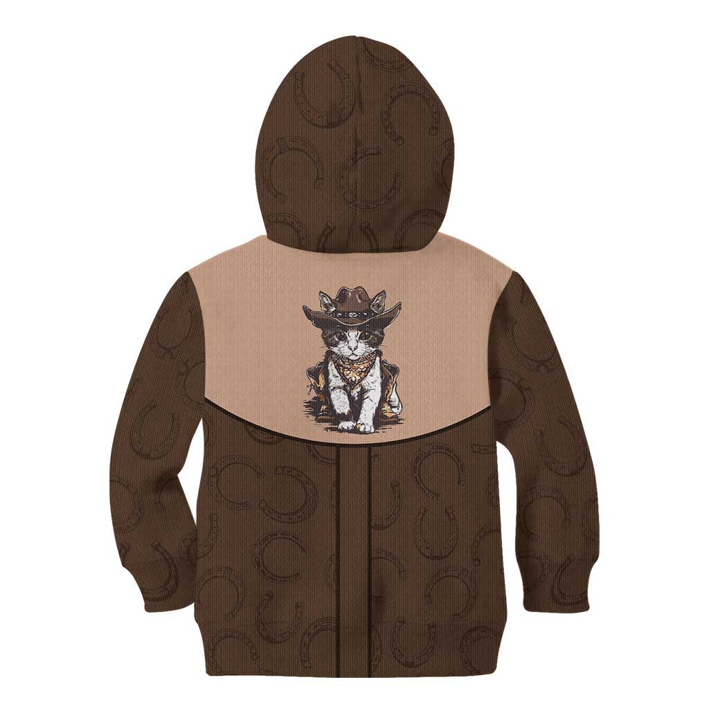 Cowcat Kid Hoodie Cowboy Cat Meowdy Retro Western Yoke Brown - Wonder Print Shop