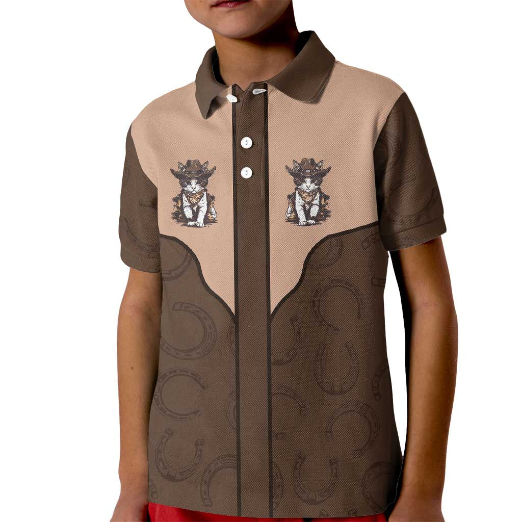 Cowcat Kid Polo Shirt Cowboy Cat Meowdy Retro Western Yoke Brown - Wonder Print Shop