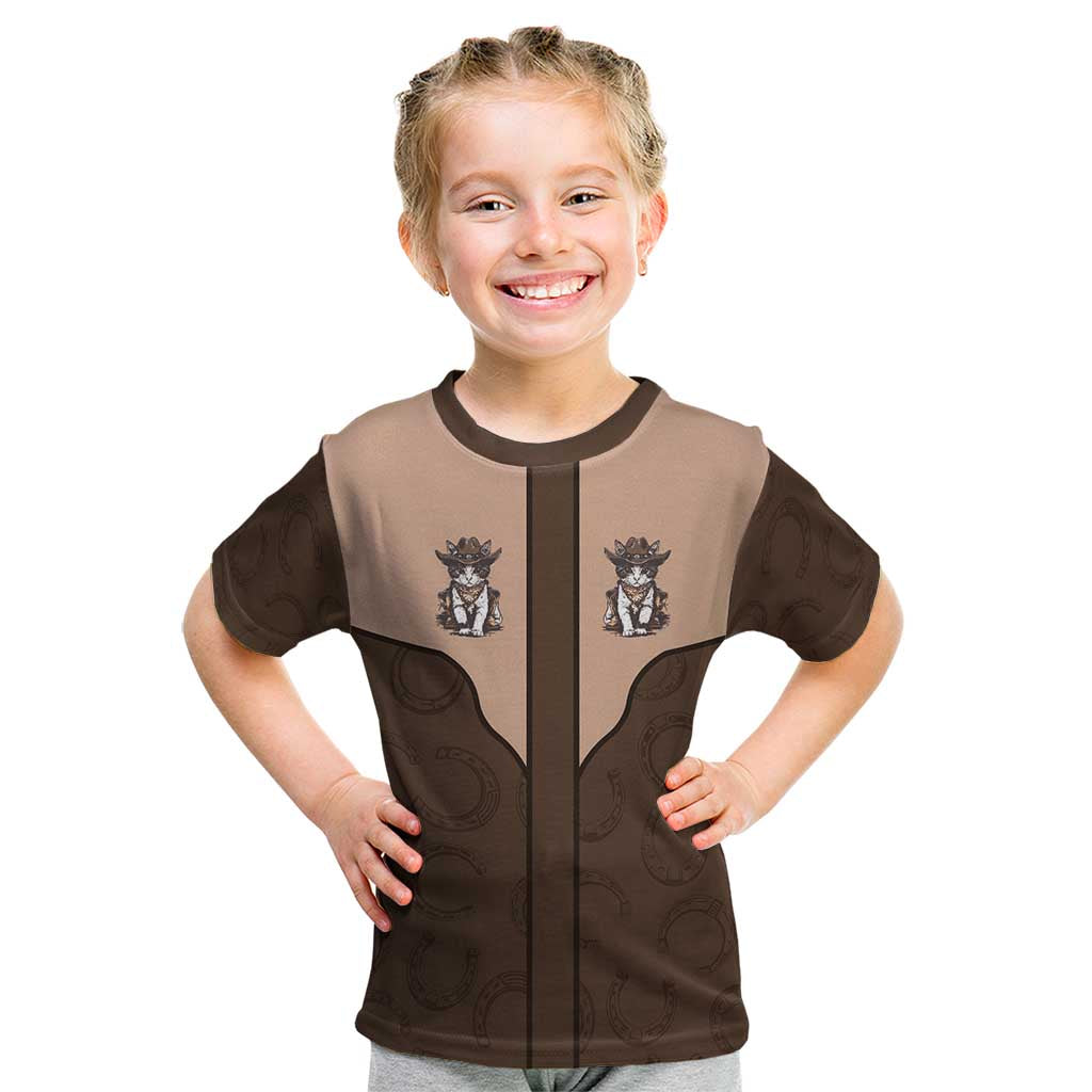 Cowcat Kid T Shirt Cowboy Cat Meowdy Retro Western Yoke Brown - Wonder Print Shop