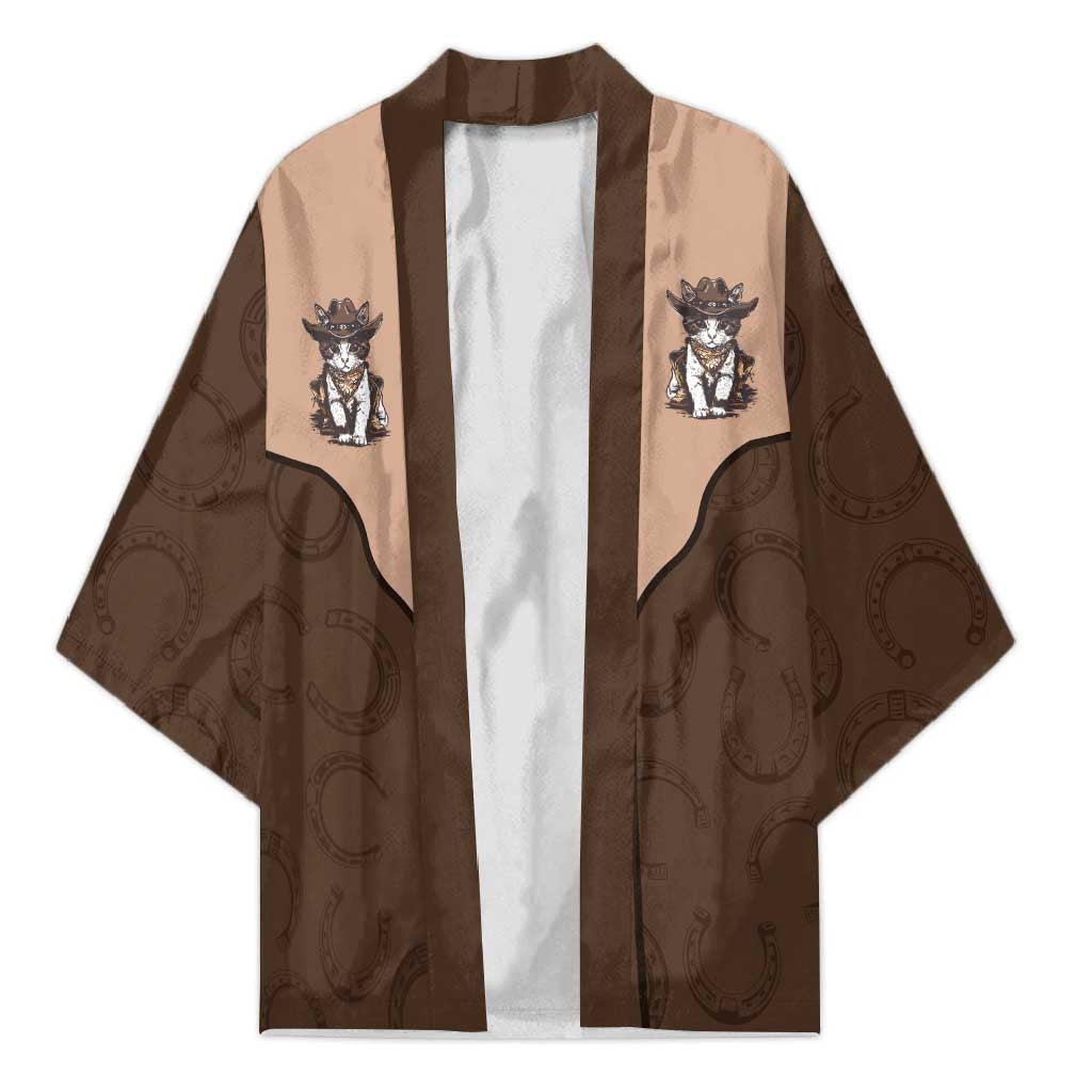 Cowcat Kimono Cowboy Cat Meowdy Retro Western Yoke Brown - Wonder Print Shop