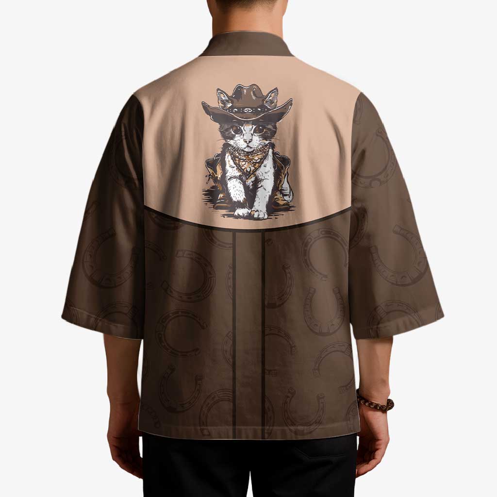Cowcat Kimono Cowboy Cat Meowdy Retro Western Yoke Brown - Wonder Print Shop