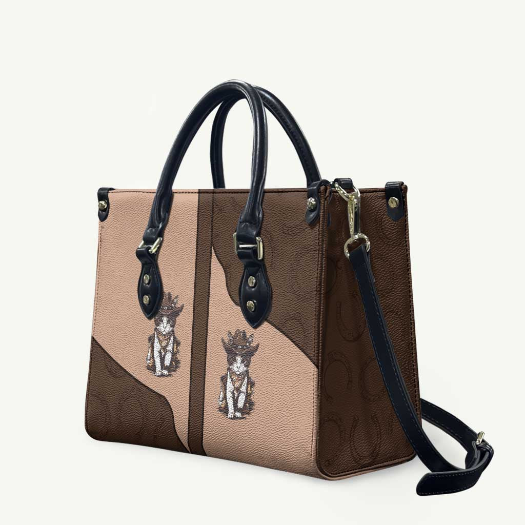 Cowcat Leather Bag Cowboy Cat Meowdy Retro Western Yoke Brown - Wonder Print Shop