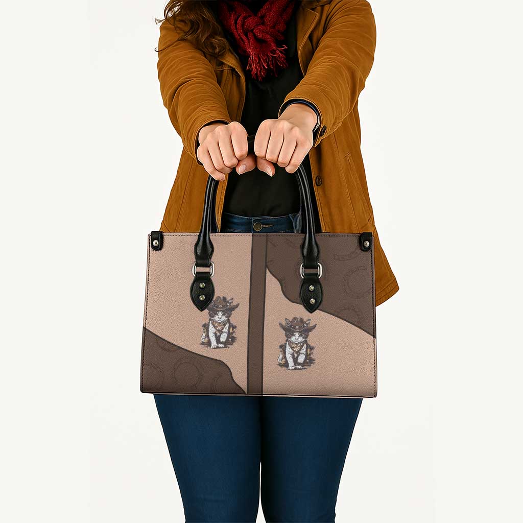 Cowcat Leather Bag Cowboy Cat Meowdy Retro Western Yoke Brown - Wonder Print Shop