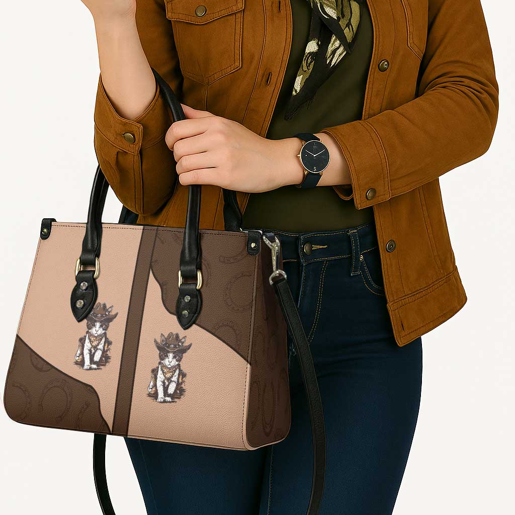 Cowcat Leather Bag Cowboy Cat Meowdy Retro Western Yoke Brown - Wonder Print Shop
