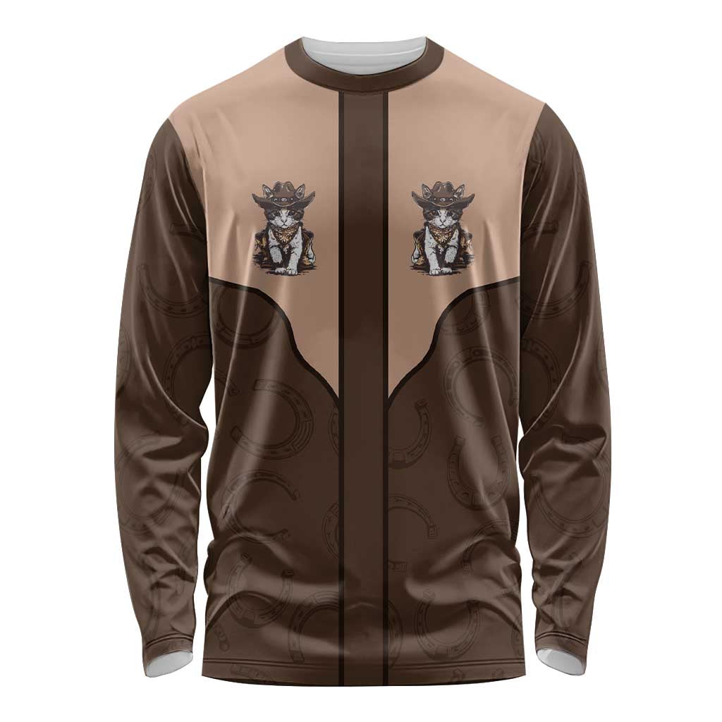 Cowcat Long Sleeve Shirt Cowboy Cat Meowdy Retro Western Yoke Brown - Wonder Print Shop