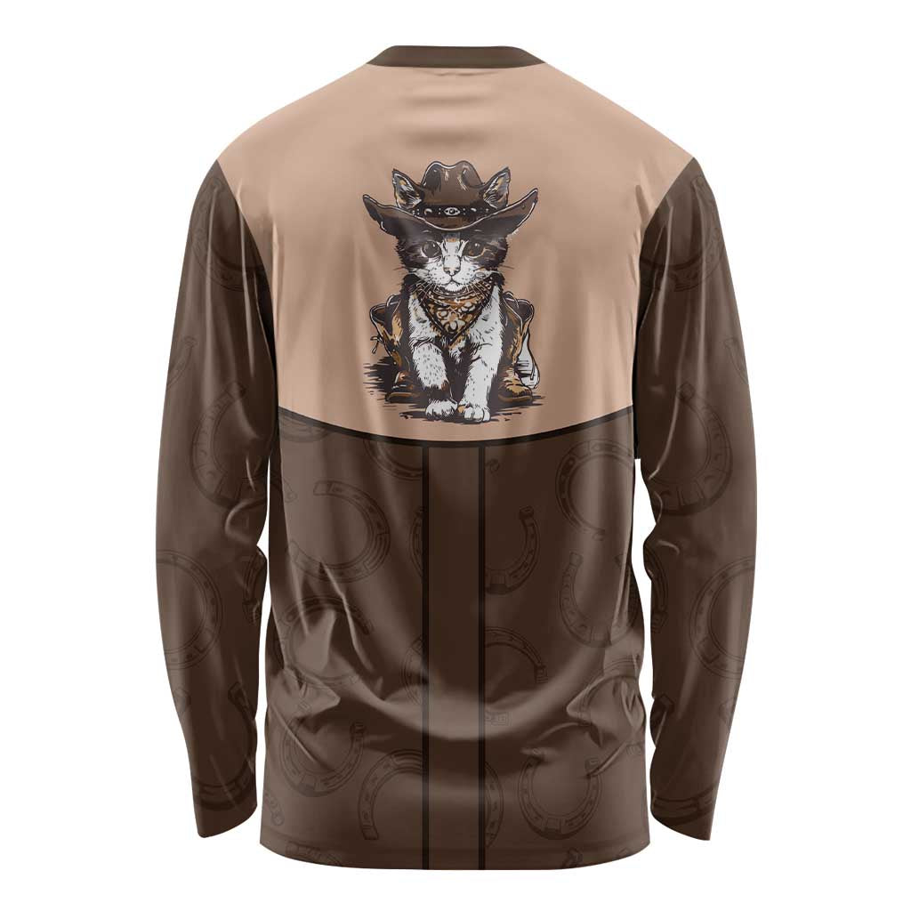 Cowcat Long Sleeve Shirt Cowboy Cat Meowdy Retro Western Yoke Brown - Wonder Print Shop